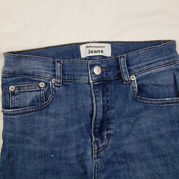 Reformation Jeans Medium Wash Blue Jeans Size 25 Stretch Denim Tapered Leg - Picture 5 of 14